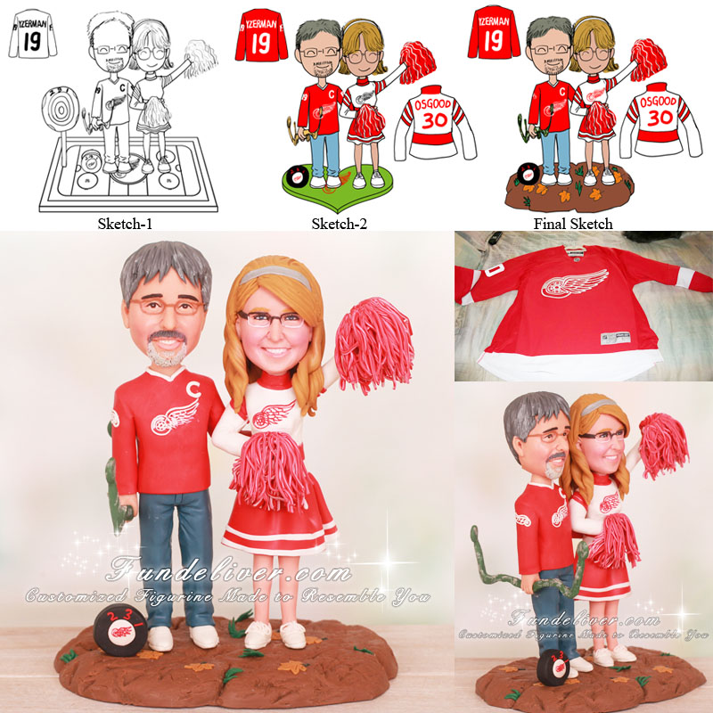 Detroit Red Wings Bow Hunting and Cheerleader Cake Toppers